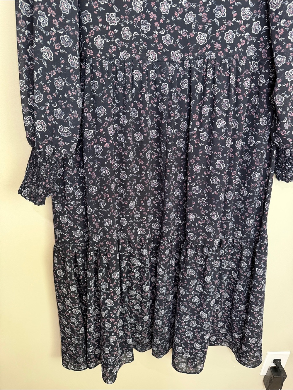 Madewell Midi Dress Georgette Long Sleeve Black Size L - Picture 6 of 6